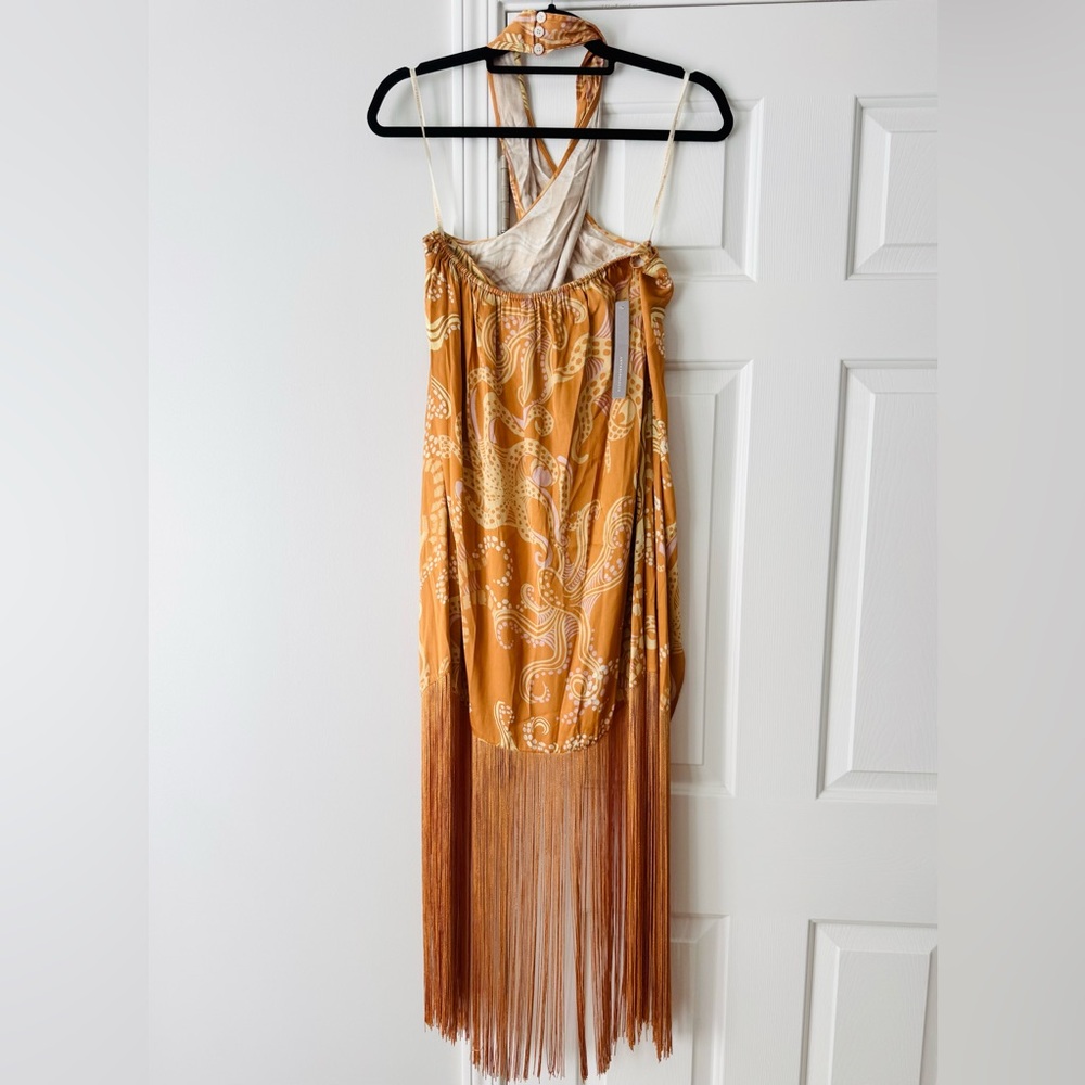 FARM Rio Orange Paisley Halter Fringe Mini Dress - Picture 9 of 12